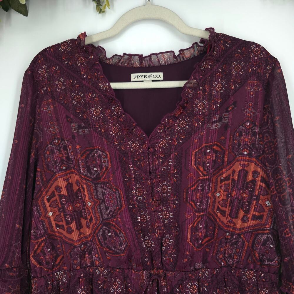 Frye and Co. Royal Plum Boho Long Sleeve Plus Size Dress Size XL NWT - Picture 4 of 14